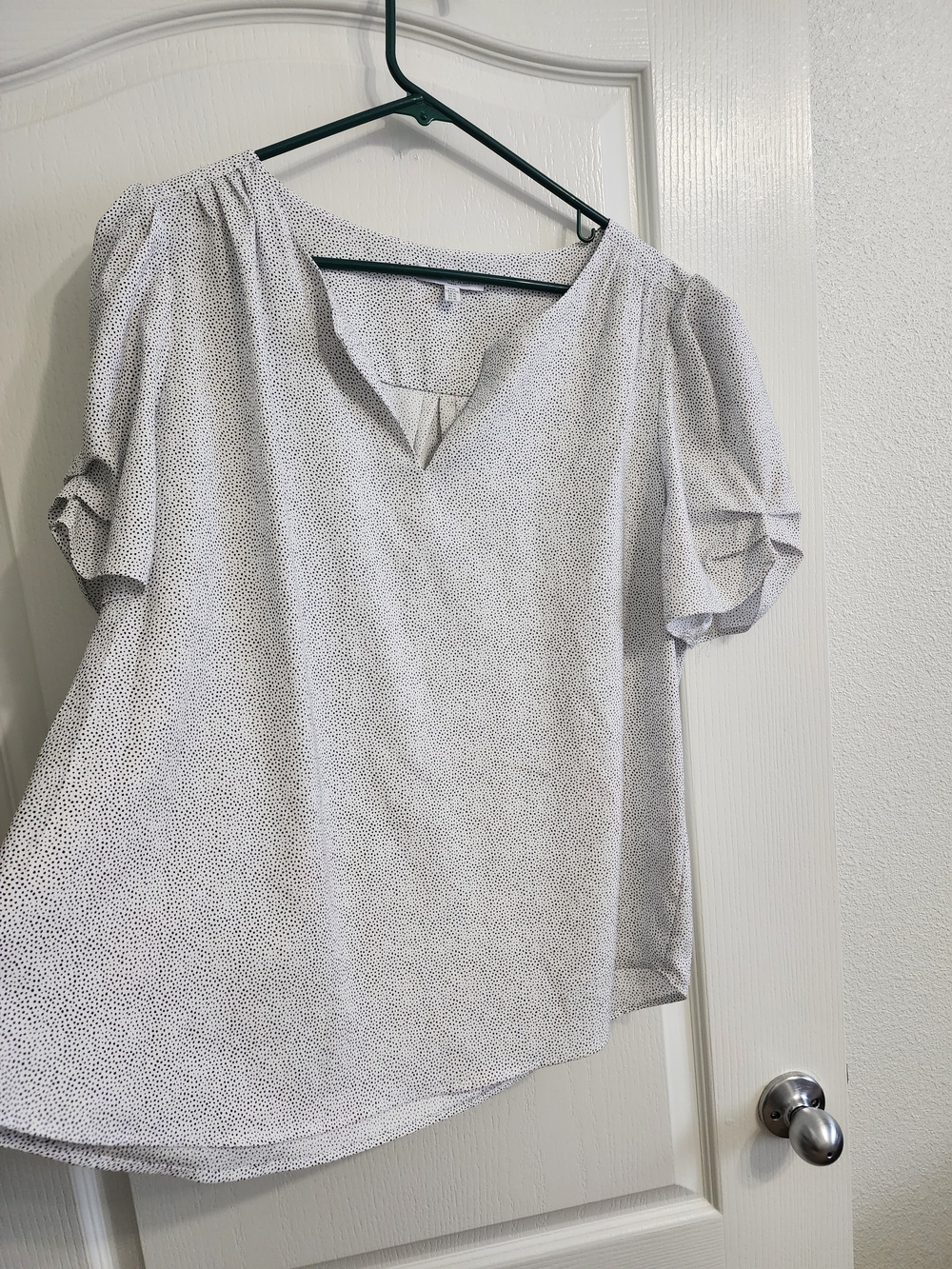 Light Gray Dotted V-Neck Women's Blouse